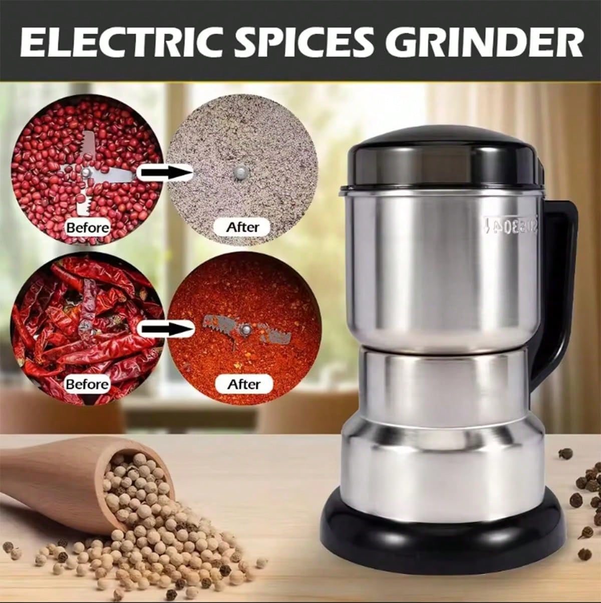 Coffee Bean Grinder Electric - Koffiemolen, krachtige 300W-motor, elektrische koffiemolen met